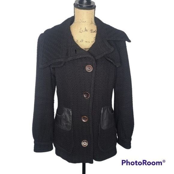 Mackage Jackets & Blazers - MACKAGE Black Wool With Leather Trim Woman's Peacoat size Large